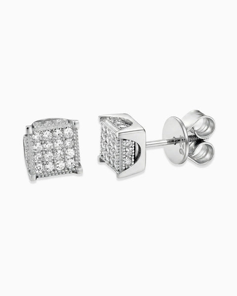 MOISSANITE ICED SQUARE EARRINGS. - WHITE GOLD | Drippy Amsterdam