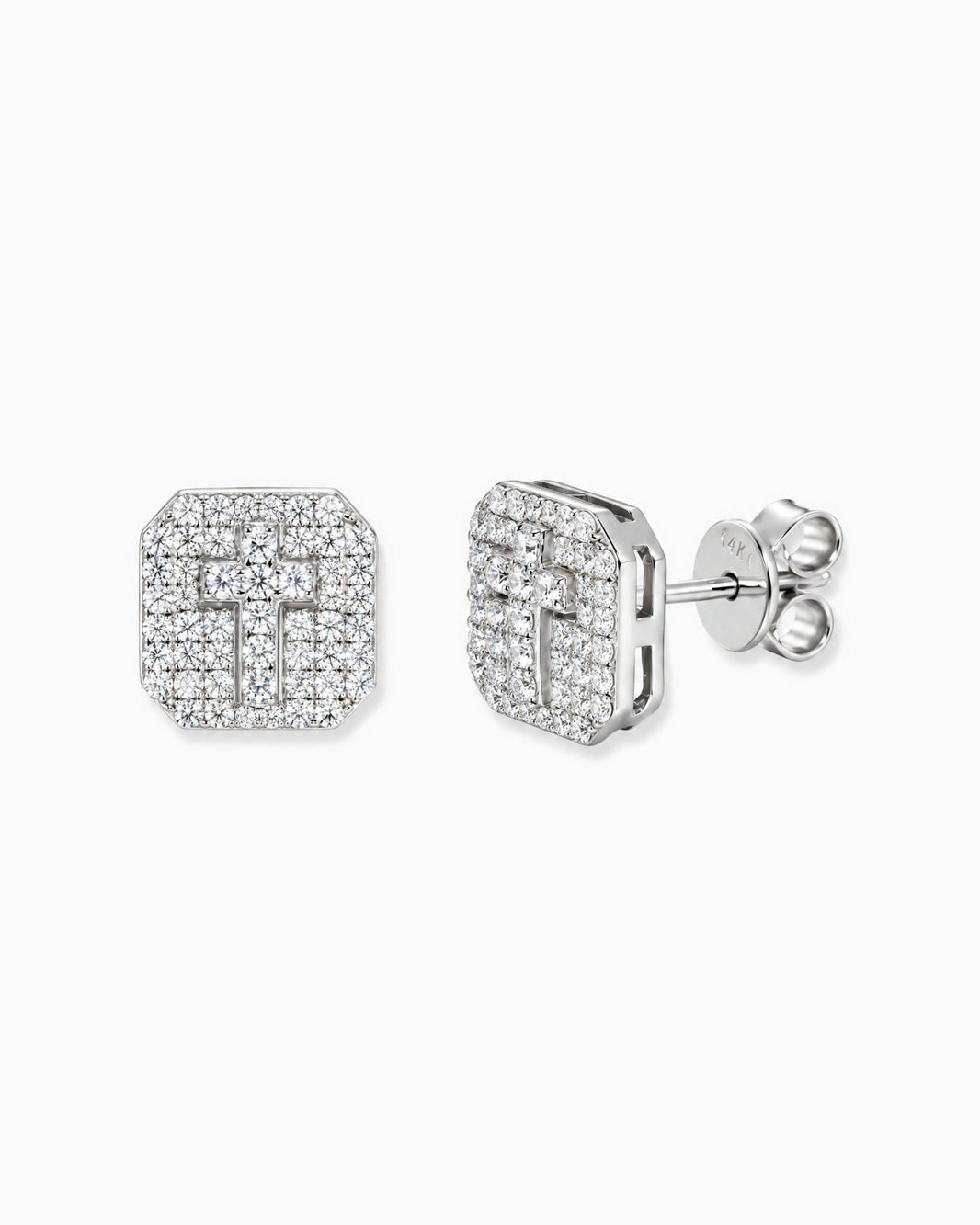 MOISSANITE SQUARE CROSS STUDS.